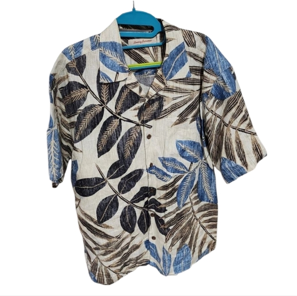 Tommy Bahama vintage blue And beige Hawaiian button down shirt 100% Linen Size M - Picture 1 of 7